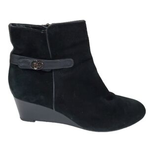 Aquatalia Julianna Wedge Waterproof Suede Black Ankle Boots Size 10